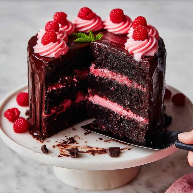 Chocolate Cake with Rich Chocolate Ganache and Fresh Raspberries Recipe