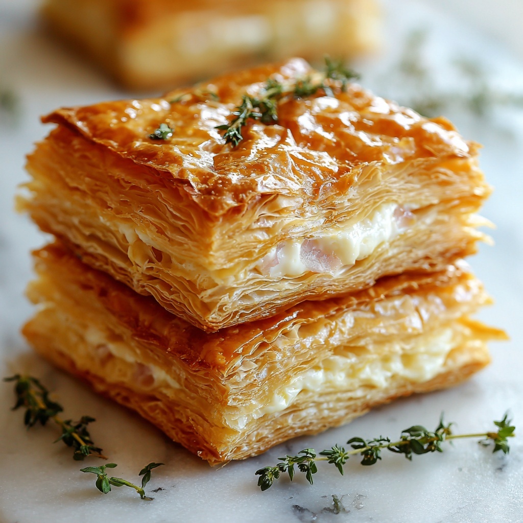 Crispy Ham & Cheese Puff Pastry Stacks: Best 4-Ingredient Treat Recipe - Recipe Image