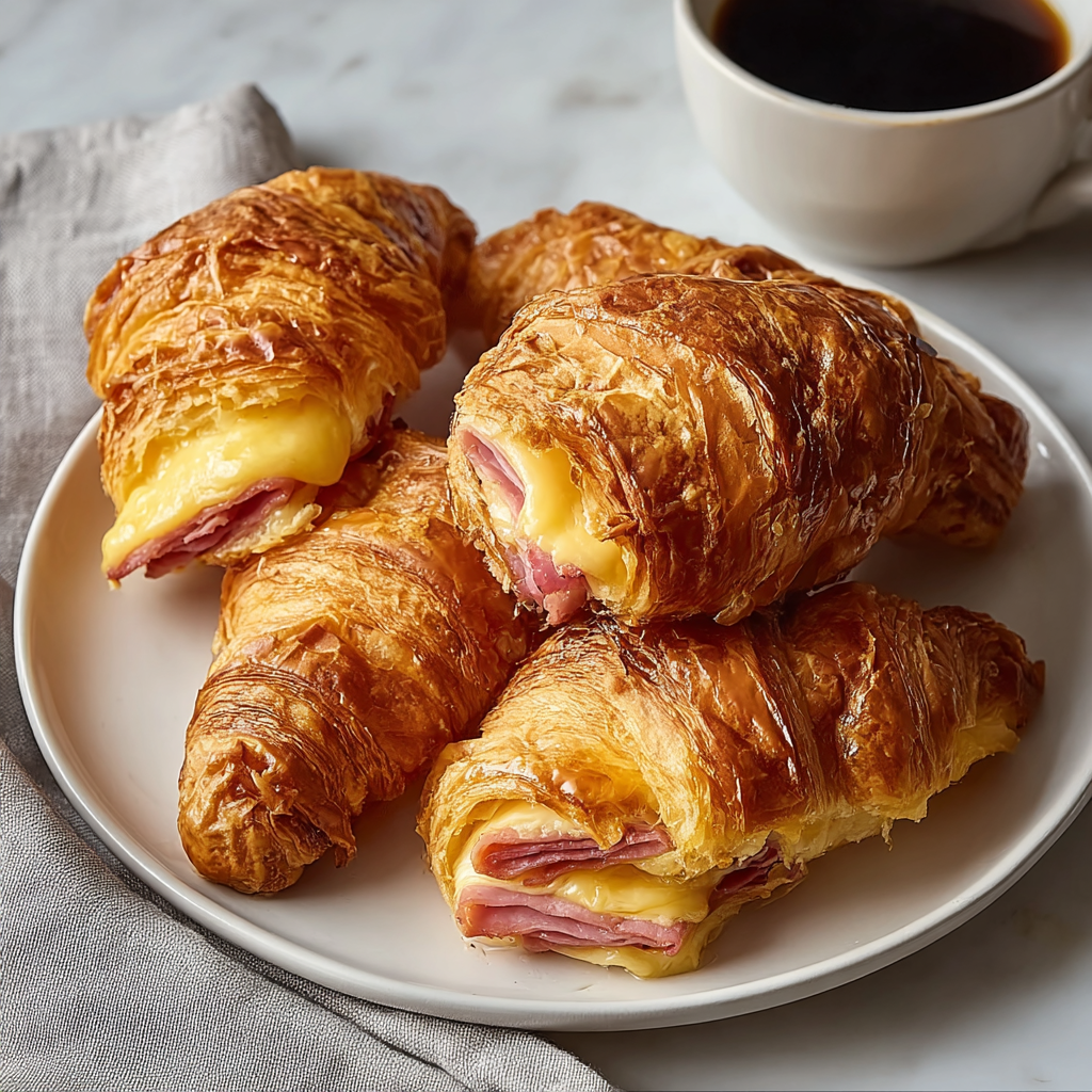 Ham and Cheese Filled Croissants Recipe - Recipe Image