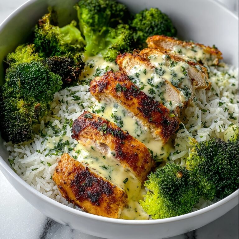 Grilled Chicken and Broccoli Bowls with Creamy Garlic Sauce Recipe
