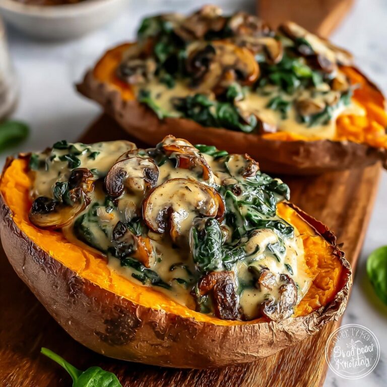 Creamy Mushroom and Spinach Stuffed Sweet Potatoes Recipe