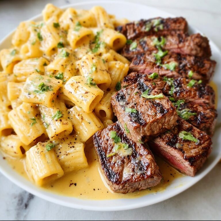 Garlic Butter Steak with Creamy Parmesan Rigatoni Recipe