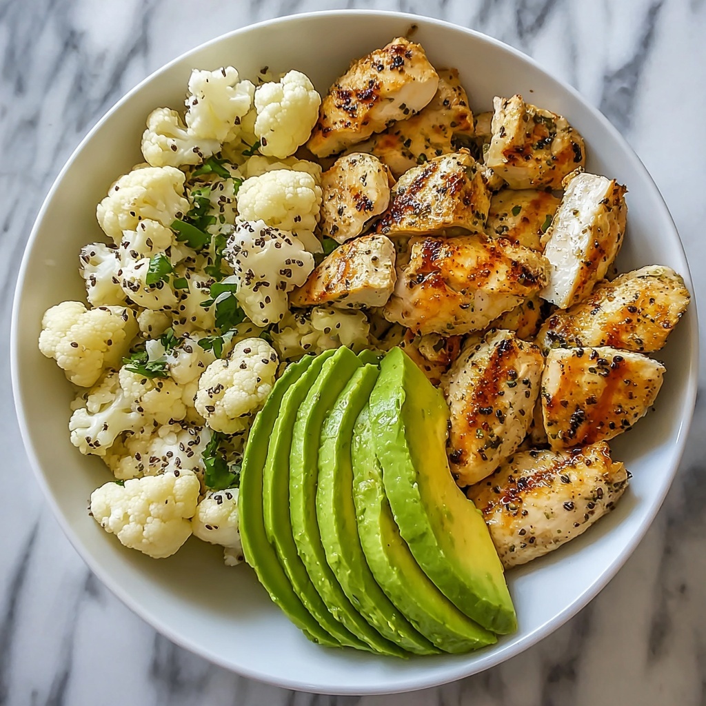 Pan-Seared Chicken with Steamed Cauliflower and Avocado Bowl Recipe - Recipe Image