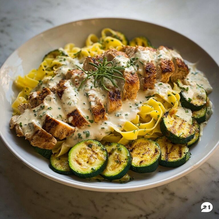 Lemon Dill Chicken Alfredo with Roasted Red Pepper Whipped Feta & Crispy Parmesan Zucchini Recipe