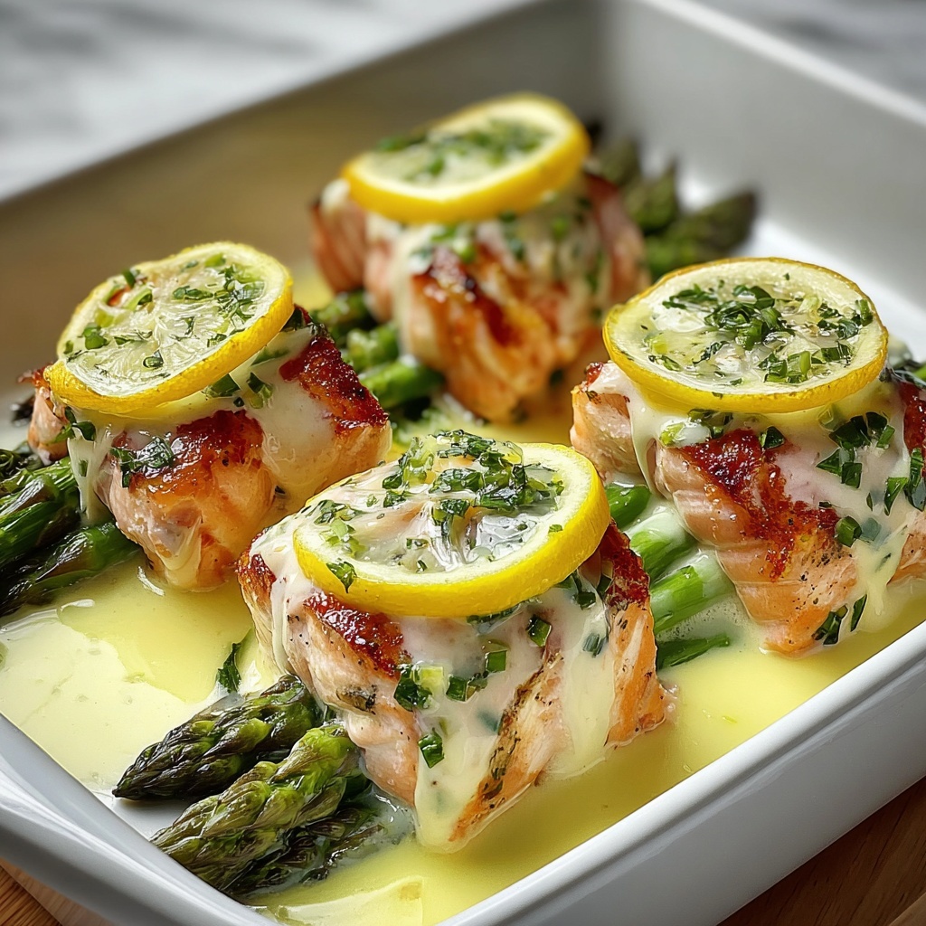 Asparagus and Lemon Basil Ricotta Stuffed Salmon Rolls with Lemon Sauce Recipe - Recipe Image