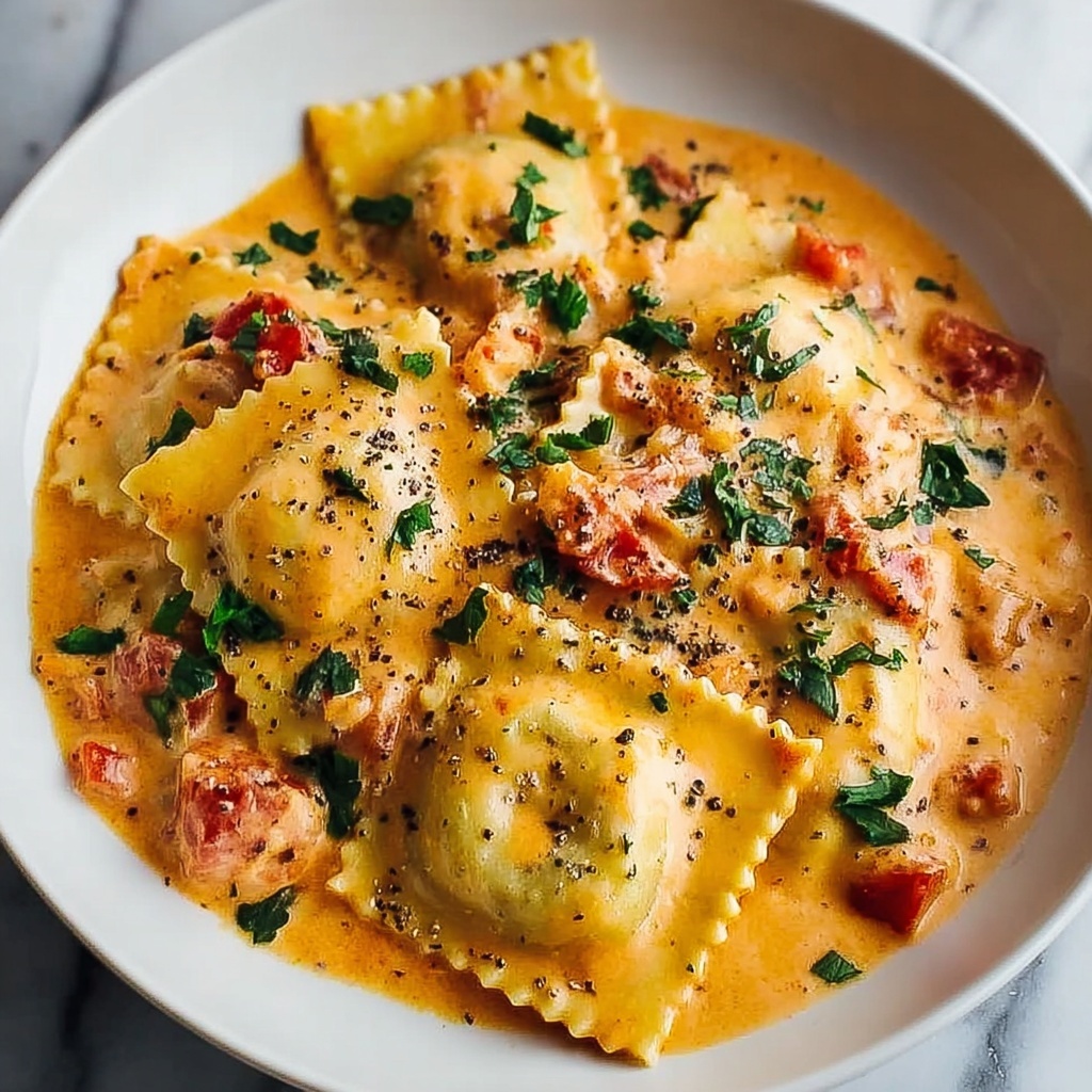 Easy Ravioli with Creamy Tomato and Green Chili Sauce Recipe - Recipe Image