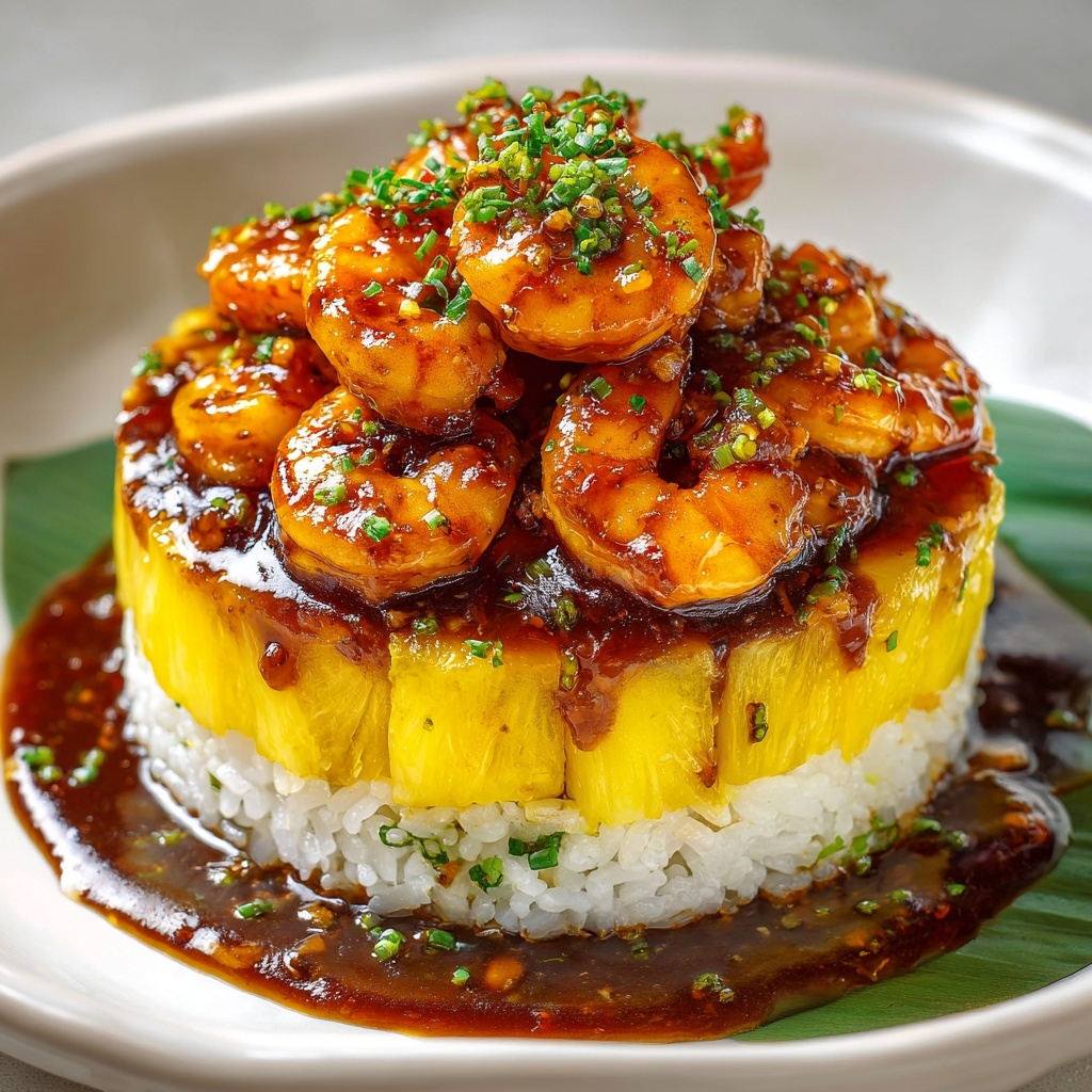 Teriyaki Shrimp and Pineapple Rice Stack Recipe - Recipe Image