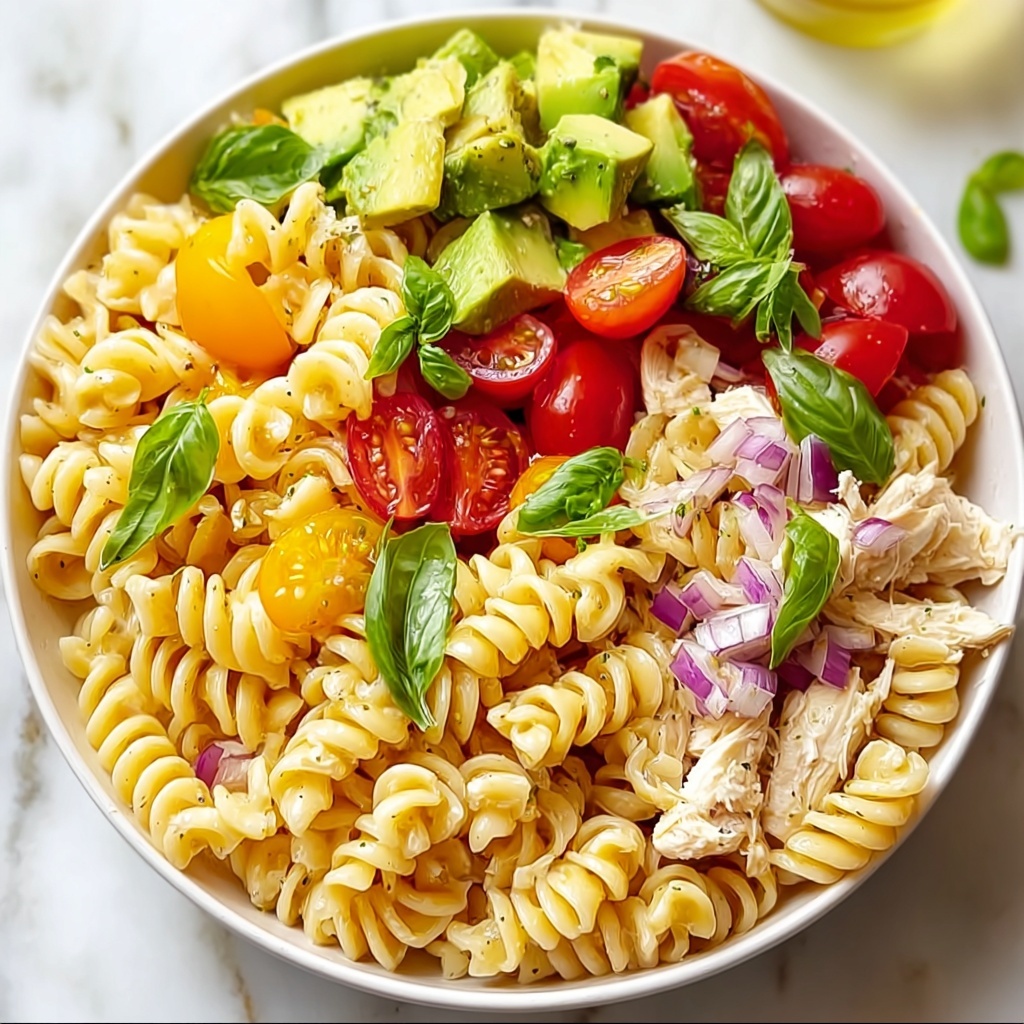 Healthy Chicken Pasta Salad with Avocado, Tomato Recipe - Recipe Image