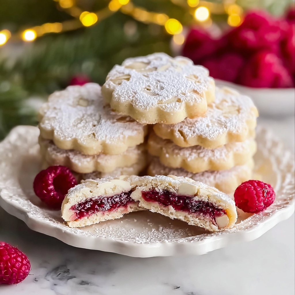 Raspberry-Filled Almond Snow Cookies – Festive Treat Recipe - Recipe Image