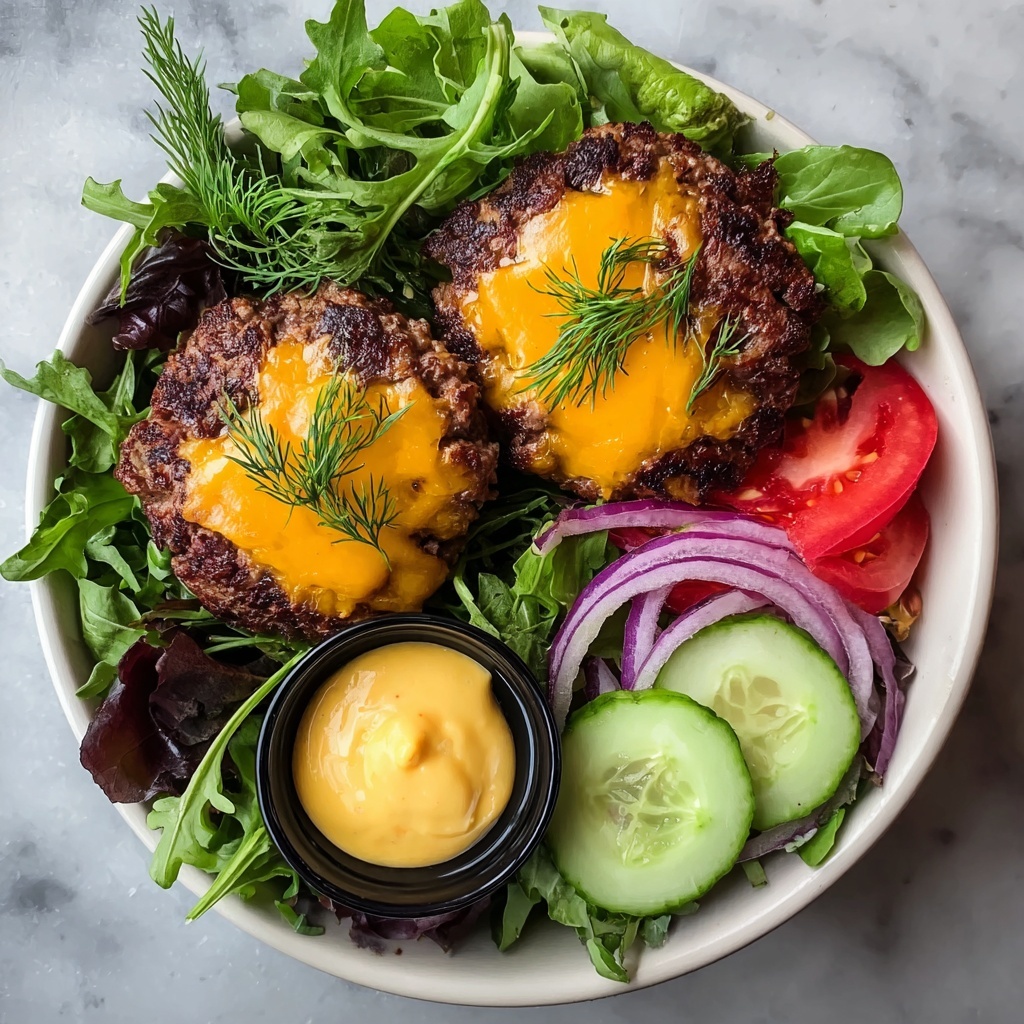 Grilled Juicy Burger Bowls with Fresh Greens Recipe - Recipe Image