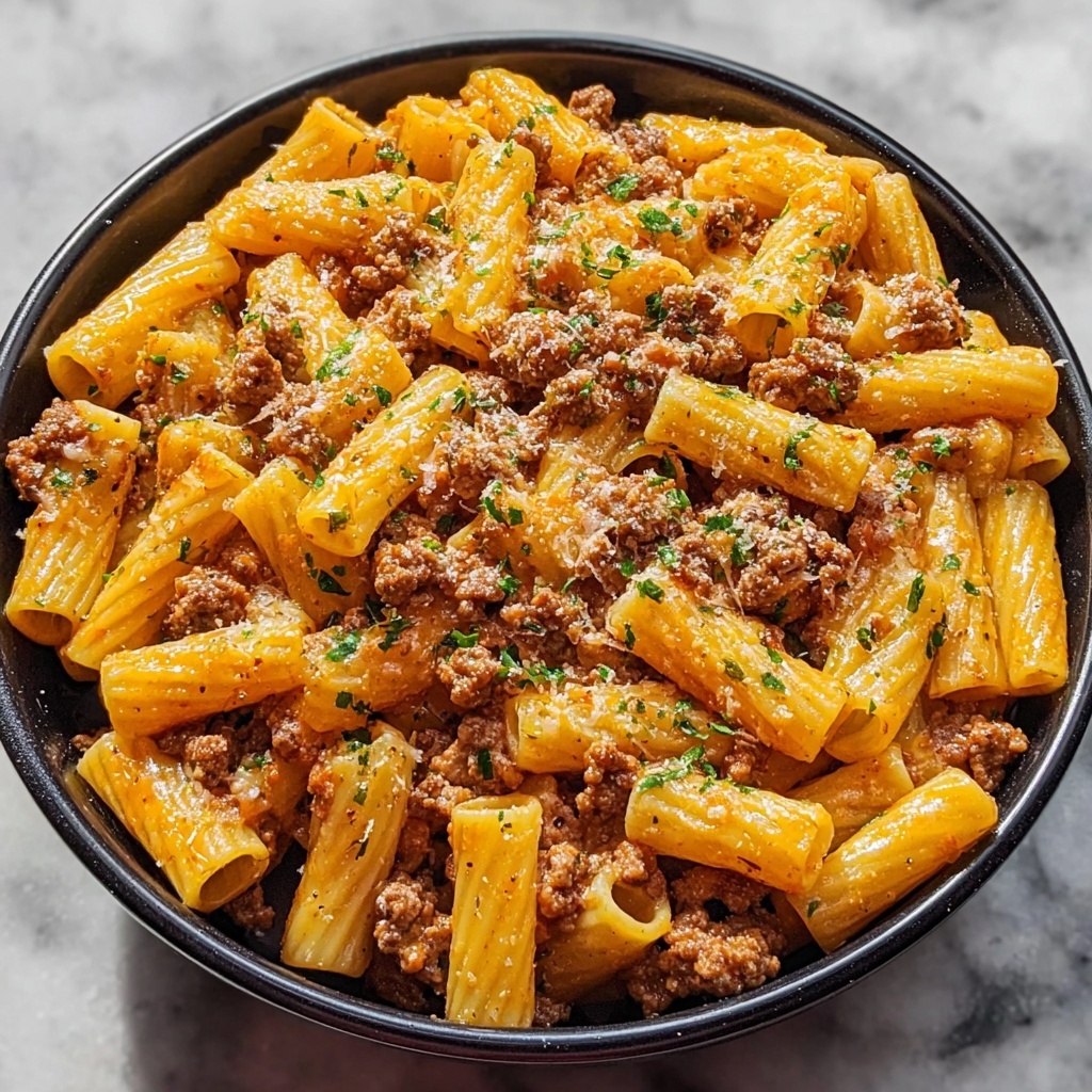 Beef Pasta in a Creamy Garlic Sauce Recipe - Recipe Image