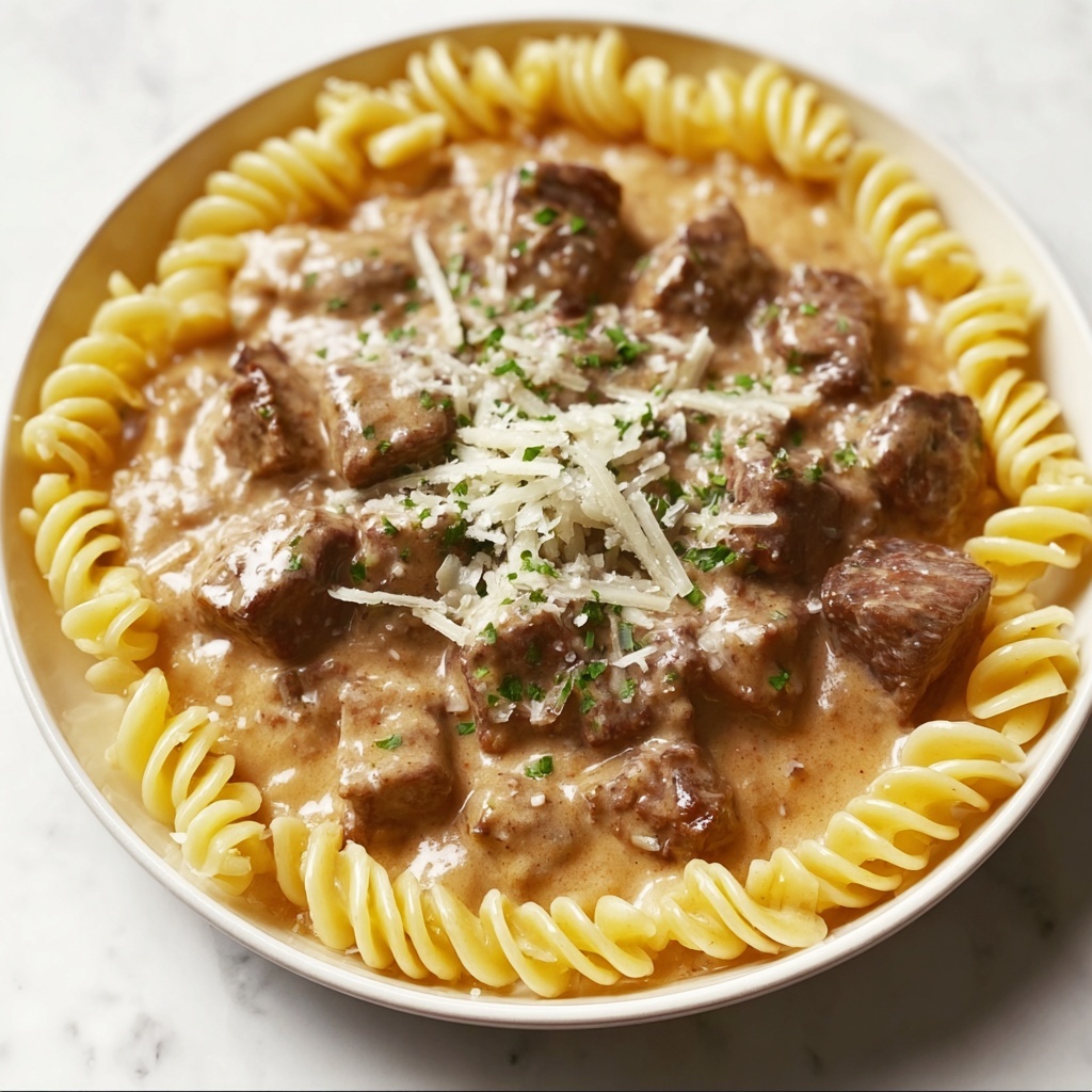 Slow Cooker Creamy Garlic Beef Pasta Recipe - Recipe Image