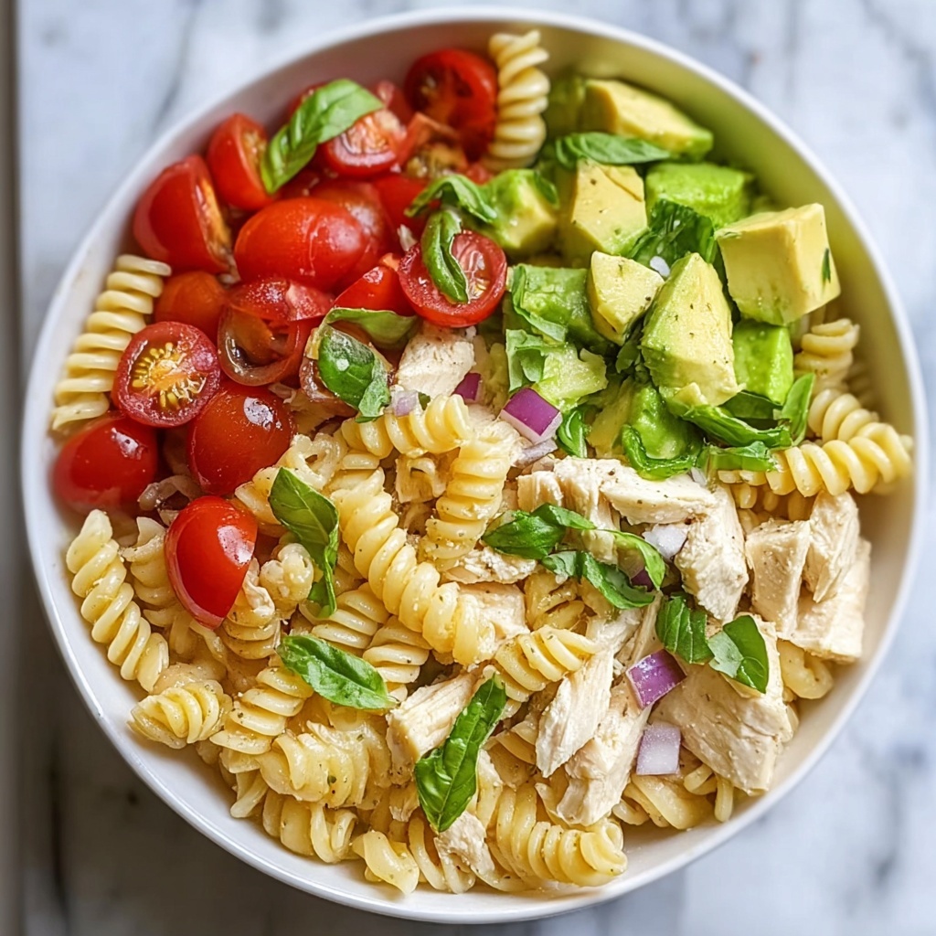 Healthy Chicken Pasta Salad with Avocado, Tomato Recipe - Recipe Image