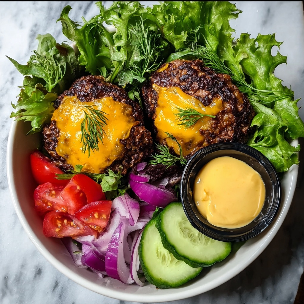 Grilled Juicy Burger Bowls with Fresh Greens Recipe - Recipe Image