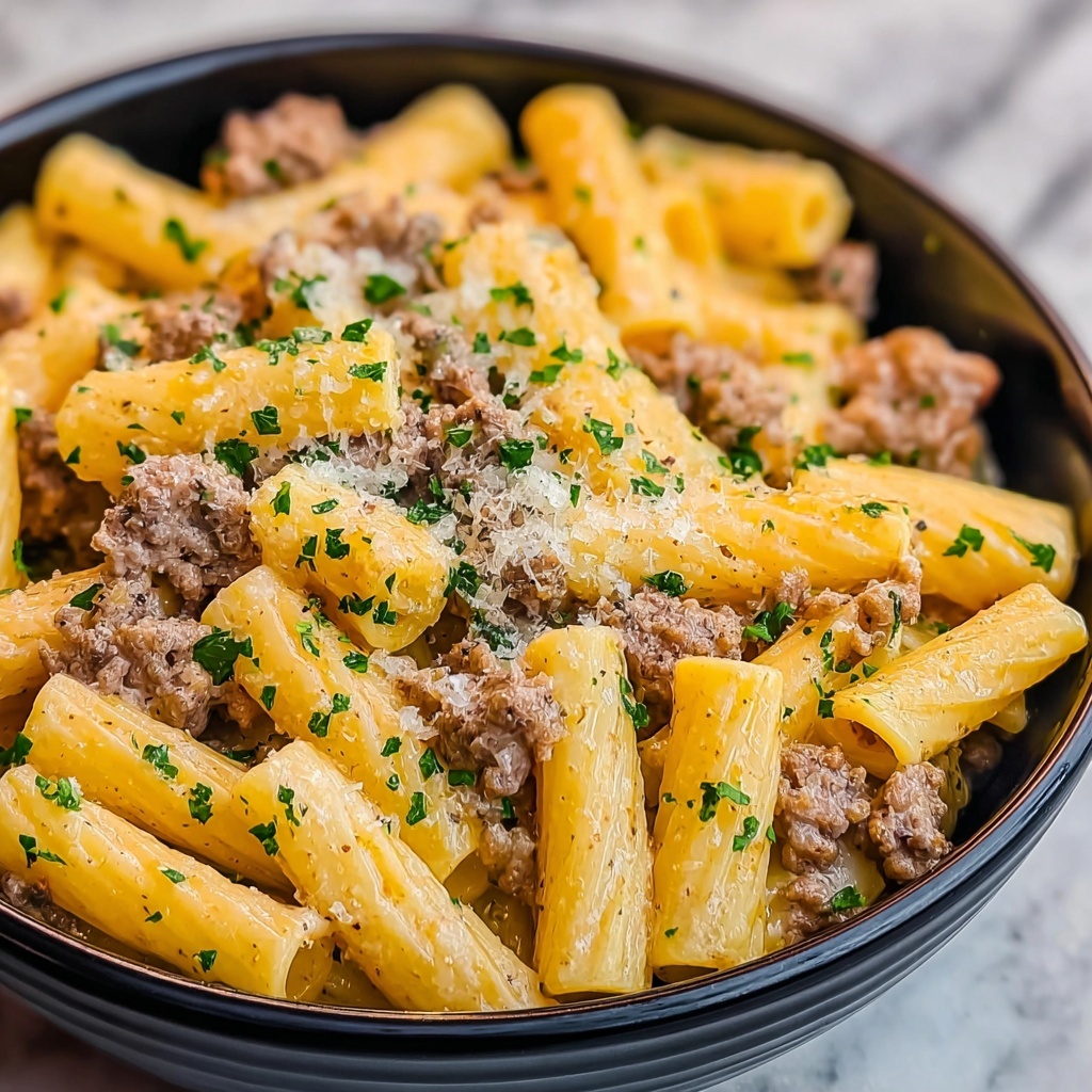 Beef Pasta in a Creamy Garlic Sauce Recipe - Recipe Image