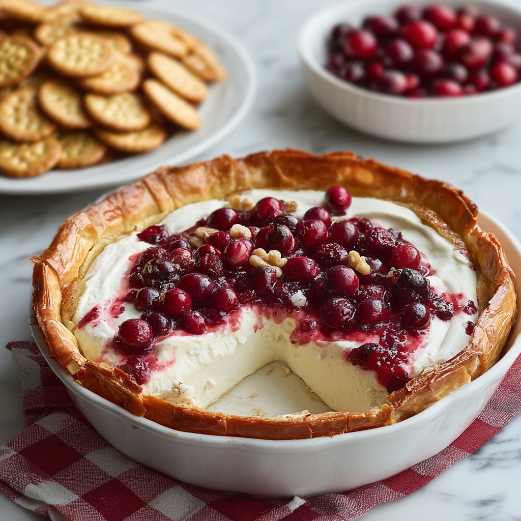 Baked Cranberry Cream Cheese Dip with a Golden Puff Pastry Crust Recipe - Recipe Image