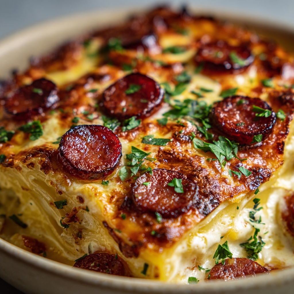 Crockpot Pierogi Casserole with Sausage Recipe - Recipe Image