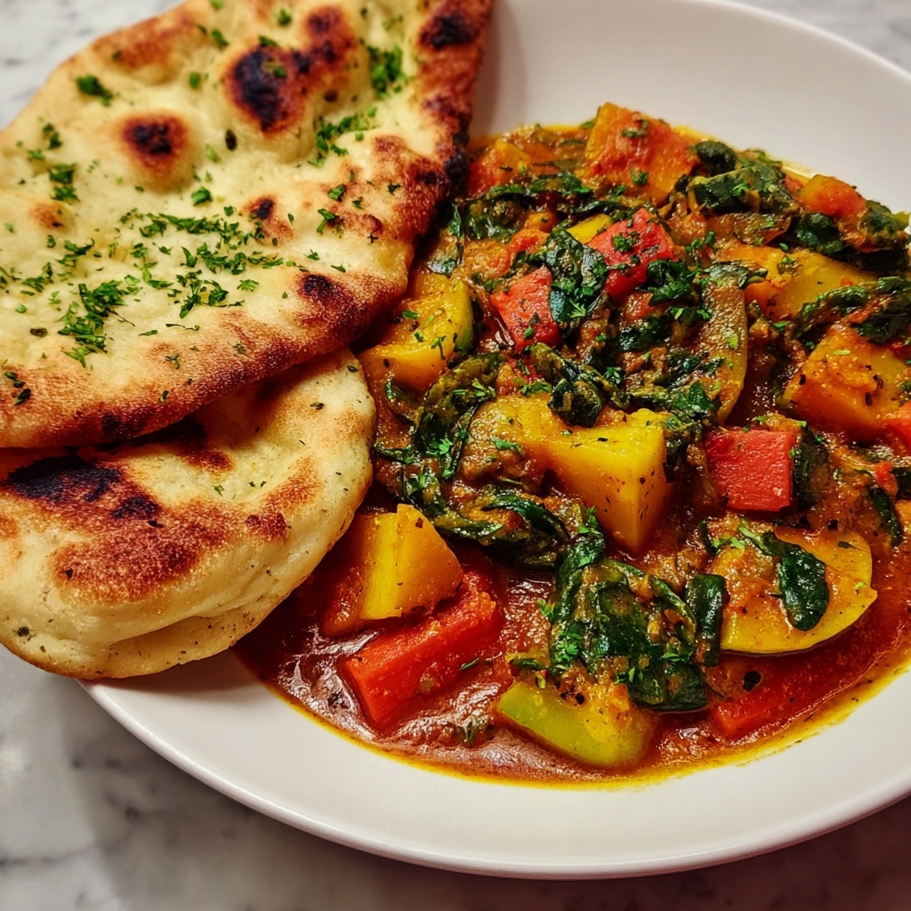 Pumpkin Spinach Curry with Garlic Naan Recipe - Recipe Image