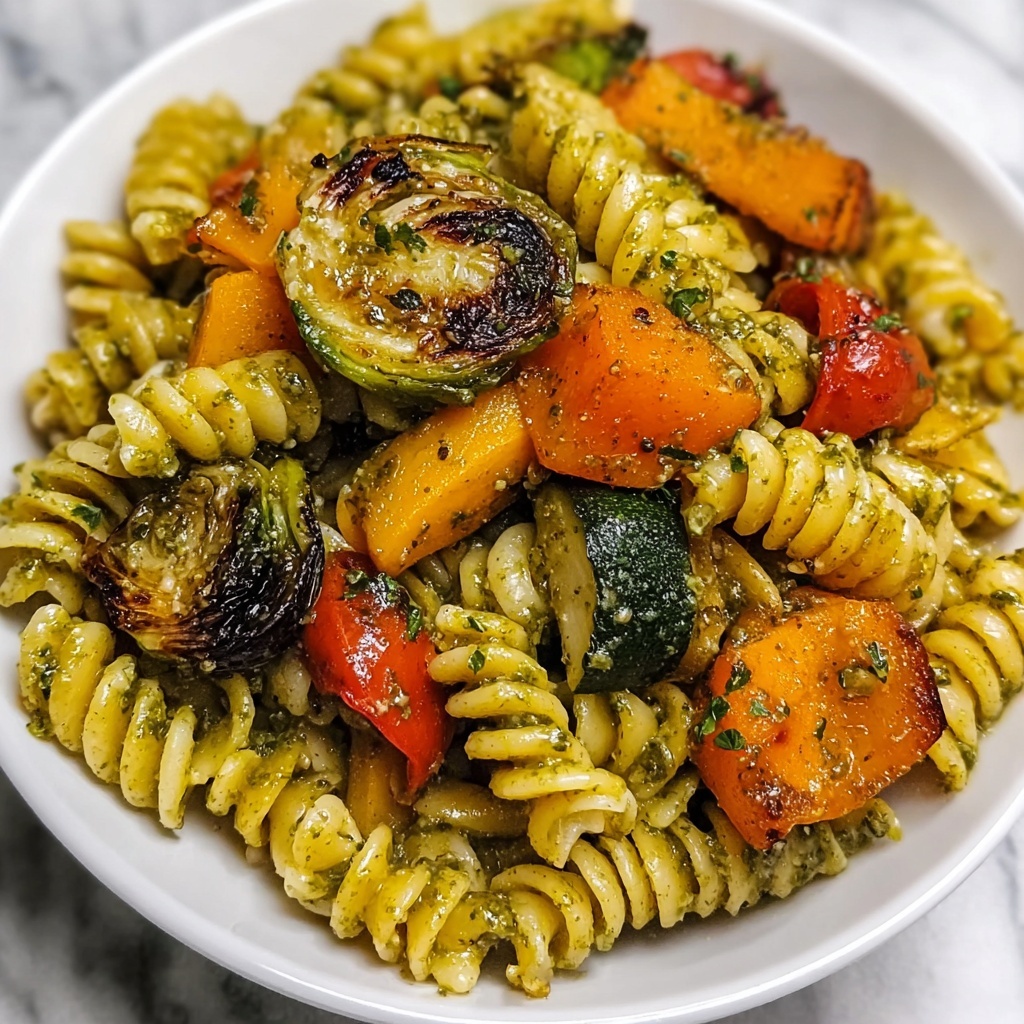 Autumn Harvest Pasta with Roasted Vegetables and Pesto Recipe - Recipe Image