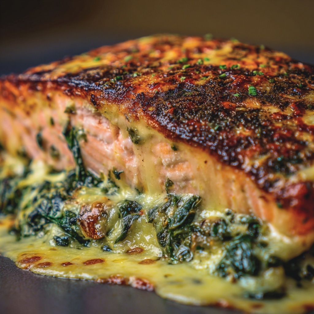 Blackened Salmon Stuffed with Spinach & Parmesan Recipe - Recipe Image